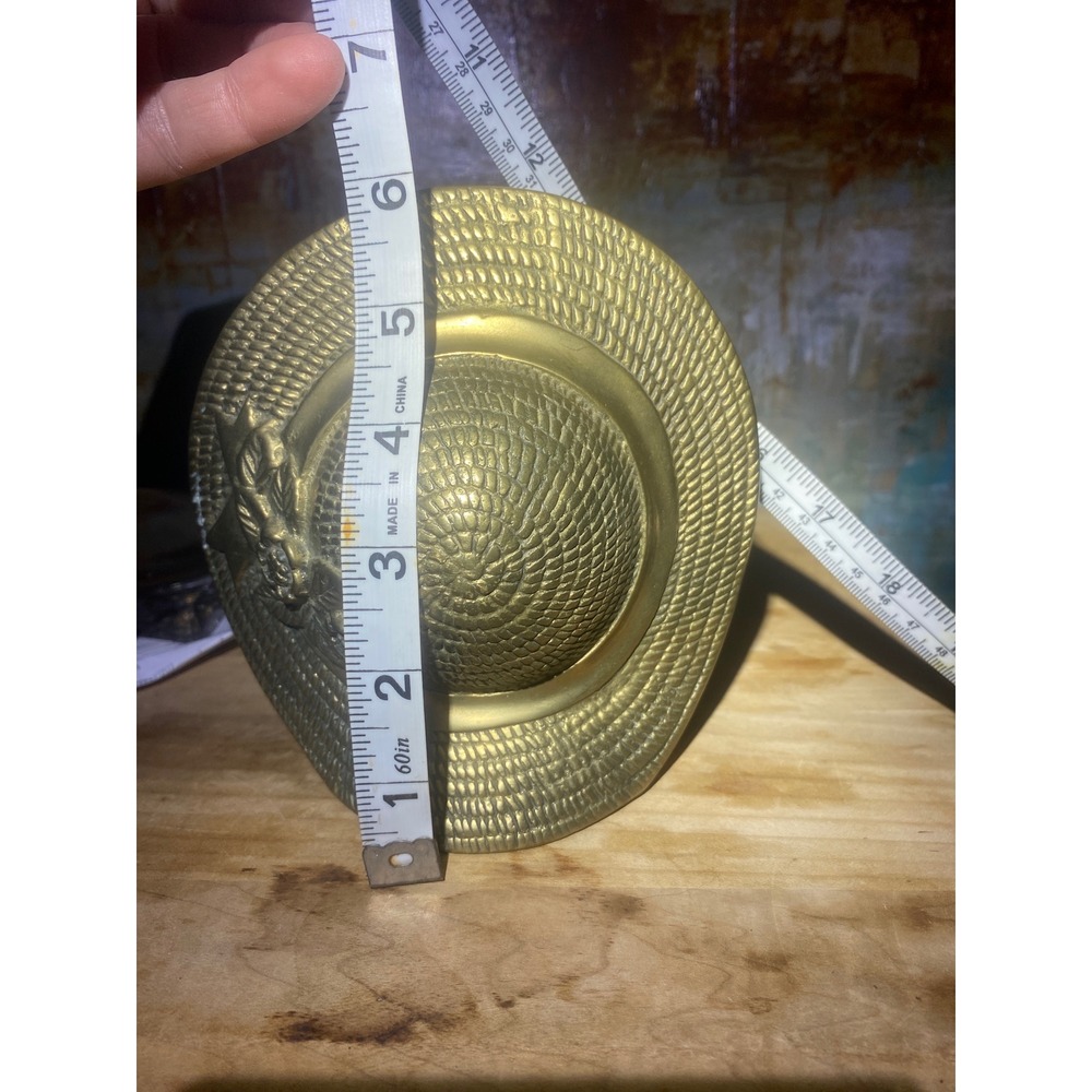 Vintage Solid Brass Sun Hat Bookends Woven Floral Straw Hat Decor Pair Heavy - Picture 7 of 7